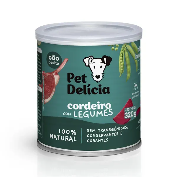 Ração Úmida Pet Delícia Cães Cordeiro com Legumes 320 g